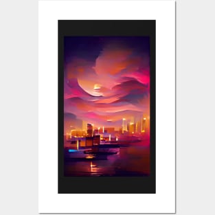 Sunset Cityscape Watercolor Dream Art Posters and Art